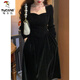 啄木鳥(niǎo)法式赫本小黑裙金絲絨連衣裙女2025早秋新款氣質(zhì)收腰名媛風(fēng)連衣裙 黑色 801金絲絨 M 【100-120】