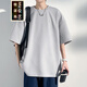 牧柒帛（MUQIBO）胖子大碼重磅華夫格短袖t恤男大碼夏季微胖男生寬松純色半袖 灰色 6XL