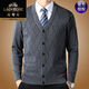 老爺車(chē)高檔羊毛開(kāi)衫v領(lǐng)毛衣男春秋季新款保暖格子中老年爸爸裝針織外套 k9中灰 175 /XL 130斤-150斤