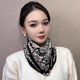 絲巾女士春夏磁吸扣三角巾護頸小方巾秋冬保暖圍脖圍巾送女生禮物 柔美山茶花