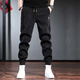 NASALIKE燈芯絨褲子男秋冬季新款美式工裝休閑褲潮流寬松大碼九分束腳褲子 黑色 XL