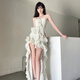 凱安尼（KAIANNI）美式名媛拖尾裙前短后長荷葉邊氣質(zhì)收腰不規(guī)則連衣裙 碎花【長裙】拖尾裙 M 95-105