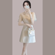 她芙（tafu）品牌女裝法式小香風(fēng)連衣裙女2025夏季新款網(wǎng)紗拼接收腰顯瘦A字裙 杏色 M