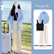 妍莉芬（yanlifen）休閑褲女夏季女裝2025茶系穿搭衣服一整套炸街時尚三件套裝褲子 藍(lán)色襯衫+米白休閑褲 XL 【120-135斤】