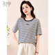 初申復古條紋短袖T恤女撞色拼接愛(ài)心刺繡百搭圓領(lǐng)上衣S144T1841