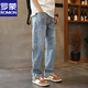 羅蒙（ROMON）漆點(diǎn)牛仔褲男士直筒寬松褲子潮牌2025新款復古美式高街休閑秋季款 淺藍色 33