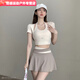 雙魚(yú)兔瑜伽服套裝速干跑步套裝女晨跑褲裙假兩件跳舞服裝夏季運(yùn)動(dòng)套裝女 【兩件套】象牙白短袖+卡其色短 XL 【體重115斤-129斤】