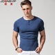 簡(jiǎn)束緊身短袖t恤男亨利領(lǐng)純色棉質(zhì)修身緊身T恤夏季美式休閑開(kāi)領(lǐng)打底衫 藍色 2XL （75-83kg左右）