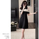 BVX輕奢漂亮短袖連衣裙女新款夏季收腰顯瘦時(shí)尚設計感露肩A字短裙潮 黑色 S