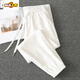 初徑休閑全棉毛圈衛褲女2026新款純棉運動(dòng)褲高端春秋褲子白色束腳褲 白色 L