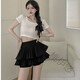 桃伊悠（taoyiyou）甜美蓬蓬半身裙女小個(gè)子高腰A字短裙秋季防走光百褶蛋糕裙子 黑色 L 建議100-110斤