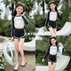 女童泳衣夏2026新款中大童5-15歲游泳專(zhuān)用分體泳裝女孩長(cháng)袖游泳衣 黑白拼色 150 【帶胸墊防止尷尬】