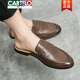 卡帝樂(lè)鱷魚(yú)（CARTELO）春季樂(lè)福豆豆鞋英倫商務(wù)休閑一腳蹬皮鞋男透氣青年發(fā)型師正裝男鞋 620棕色-半拖 38