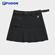 FILA FUSION斐樂潮牌梭織裙女時尚休閑半身裙百褶裙 正黑色-BK M 165/66A