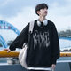 POUM美式衛(wèi)衣男士春秋冬季新款潮流印花圓領(lǐng)長(zhǎng)袖t恤男裝港風(fēng)加絨衣服 YSXS-H1167黑色 XL