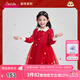 笛莎（DEESHA）女童裙子秋冬季新款中大童新年衣服洋氣甜美蝴蝶結(jié)款紅 大紅 140cm