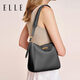 ELLE女包新款頭層牛皮單肩包大容量托特包24218情人節送女友禮物 黑色 中包