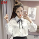DALEY MODE2025春秋裝新款韓版寬松百搭學(xué)生蝴蝶結雪紡白襯衫女長(cháng)袖打底襯衣 白色 S