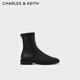 CHARLES&KEITH復(fù)古方頭拉鏈低跟時(shí)裝靴短靴踝靴子女靴生日七夕禮物CK1-90900090 Black黑色 36