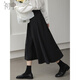 初申 春秋黑色西裝裙半身裙女高腰中長(cháng)款A字百褶裙S13JB2499 黑色春秋款 L 偏小可選大一碼