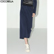 COCOBELLA簡(jiǎn)約氣質(zhì)后開(kāi)叉半身長(cháng)裙女春休閑風(fēng)針織直筒裙HS98 藏藍色 S