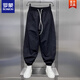 羅蒙（ROMON）夏季大碼300斤速干運(yùn)動(dòng)休閑褲男寬松加肥加大褲子九分束腳哈倫褲 黑色 3XL 160-190斤