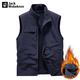 JACK WOKEKNSN狼爪云雙面穿馬甲男秋冬季新款搖粒絨保暖背心男士多口袋坎肩外套 深藍 XL