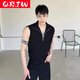 QRJW2023夏季新款設(shè)計(jì)感小翻領(lǐng)無(wú)袖套頭汗背心男色半拉鏈坎肩 7088#黑色 L 110-130斤