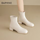 達(dá)芙妮（DAPHNE）馬丁靴女2024爆款春季白色短靴女法式英倫風(fēng)裸靴顯腳小保暖瘦瘦靴 米色【粗跟3.5CM】 37