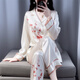 TFZF高級感真絲睡衣女春秋長袖桑蠶絲送媽媽生日禮物夏季家居服禮盒裝 繁花-一枝梅雙長款 XL