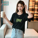 Halo Queen短袖T恤女夏季打底內(nèi)搭小衫潮流字母印花寬松T恤上衣H143T1418