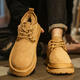 PULIWEI雪地靴男款皮毛一體加絨保暖厚底冬季防滑高幫真皮男士大棉羊毛鞋 W8509卡其 加絨 42 (260mm)