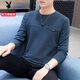 花花公子（PLAYBOY）衣服男裝長(cháng)袖T恤男打底衫春季韓版圓領(lǐng)純色衛衣男士上衣服飾 藍色常規款 L