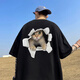沂倫赫美式潮牌印花純棉短袖t恤男士夏季寬松休閑重磅圓領(lǐng)潮流半袖體恤 黑色 XL