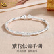 中國黃金（CHINA GOLD）足銀手鐲女款繁花似錦南瓜頭活口鐲子婦女節生日禮物送女友愛(ài)人 繁花似錦南瓜頭手鐲 約21.5g