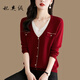 妃奧絨春秋假兩件上衣女2024年秋裝新款V領(lǐng)內搭薄毛衣寬松針織衫 紅色【假開(kāi)衫】 M