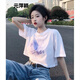 元萍穎短袖T恤女夏季打底上衣短款T恤女美式辣妹高腰短袖夏季露臍新款in 白色(翅膀) L 106-120斤