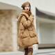 桂雪格冬季連帽羽絨服女中長(cháng)款2024新款韓版時(shí)尚寬松加厚保暖白鴨絨外套 卡其色 XL （130-160斤）