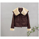 雅格羅伊皮毛一體羽絨服女歐貨2024冬新款羊羔毛娃娃領(lǐng)鵝絨服女短款加厚年 咖啡色 S