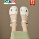 卡帝樂鱷魚（CARTELO）斷碼踩屎感包頭羅馬涼鞋女2025夏季新款粗跟真皮鏤空高跟鞋 米白色 36