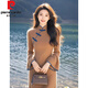 皮爾卡丹（pierre cardin）新中式國風(fēng)立領(lǐng)a字連衣裙女秋冬2025新款收腰顯瘦氣質(zhì)女神范裙子 咖色 M 【96-105斤】
