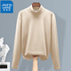真維斯（Jeanswest）高領(lǐng)長(cháng)袖T恤肥仔可穿加大碼寬松秋衣學(xué)生簡(jiǎn)約純色打底衫保暖親膚 杏色- 常規 XL(體重130斤-150斤)