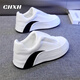 CHXH輕奢品牌一腳蹬板鞋男鞋秋冬新款運動(dòng)鞋男士加絨棉鞋男休閑鞋子男 白色 -高檔男鞋 40