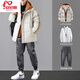 安初夏棉衣男士休閑套裝冬季外套新款加厚保暖棉服穿搭配衣服男裝三件套 米白/2271[棉衣+高領(lǐng)毛衣+加絨牛 XL