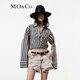 MO&Co.上衣高支長(cháng)絨棉解構斜裹高腰短款黑白條紋襯衫襯衣摩安珂 藍白條色 M 165