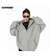 ICH MODE加絨外套女美式衛衣開(kāi)衫秋男女同款寬松連帽雙拉鏈慵懶情侶上衣 淺灰色 M