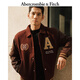 ABERCROMBIE & FITCH男裝24春秋款美式LOGO機車棒球服飛行員夾克外套KI132-4103 紅棕色 XS (170/84A)