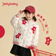 JELLYBABY【加絨滿印】2024年秋冬新款兒童外套夾克女童小熊菱格 紅色 100