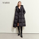 AMII女裝2025冬季新款鉑金鴨絨長(cháng)外套寬松連帽面包服加厚大衣 黑色 M 160/84A