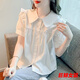 tromlfz夏裝新款白色短袖娃娃領(lǐng)襯衫女顯瘦學(xué)院風甜美上衣服洋氣娃娃衫潮 白色 M
